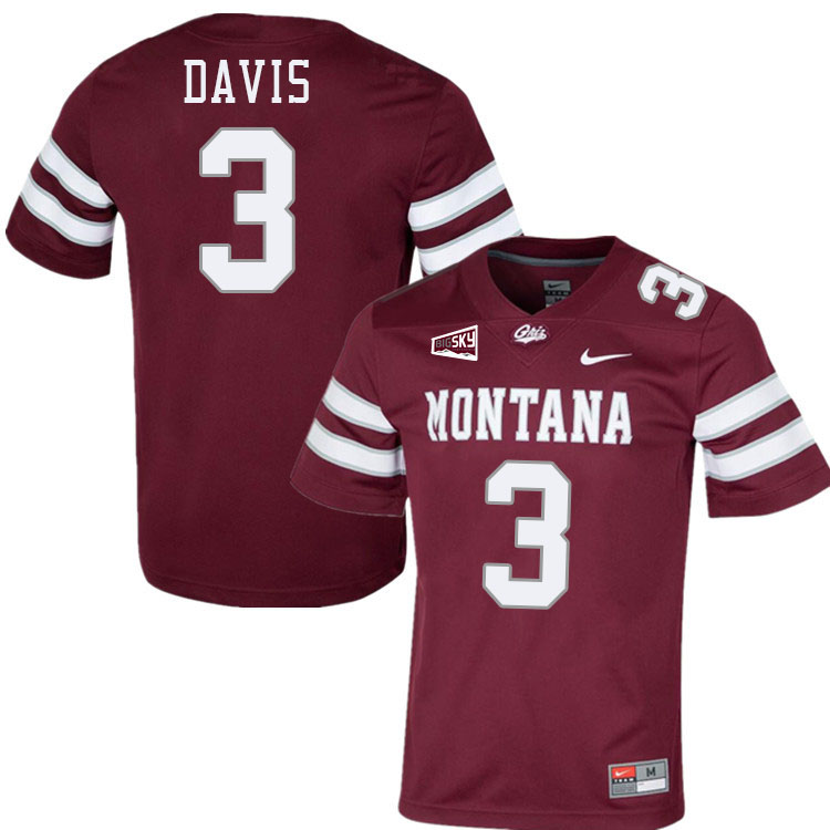 Brooks Davis Montana Jersey,University Of Montana Grizzlies #3 Brooks Davis Jersey Stitched-Maroon